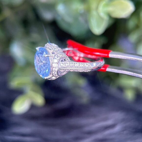 Silver 925 Blue Stone with Cz Ring - Picture 7 of 12